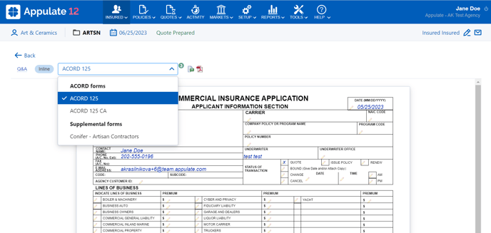 Filling out ACORD and Supplemental forms